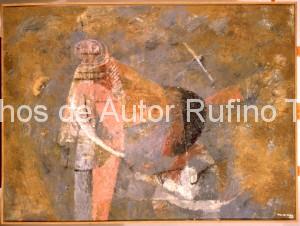 Derechos-de-Autor-Rufino-Tamayo-Oleo-1960-Dos personajes con un pájaro